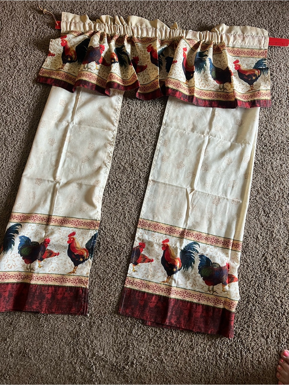 Mainstay Rooster Print Kitchen Curtain Panels in Cream, Red, Blue